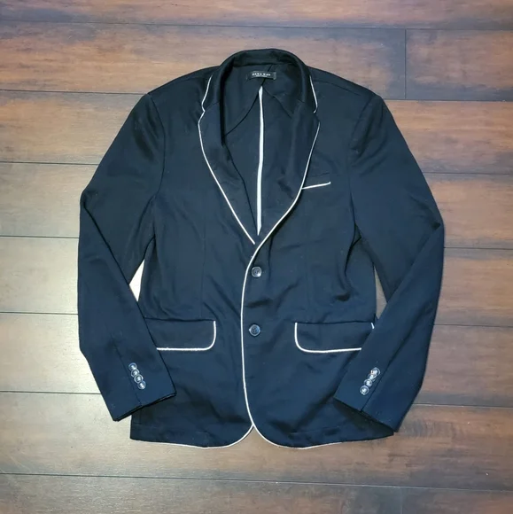 Zara Man Black with White Piping Blazer Jacket